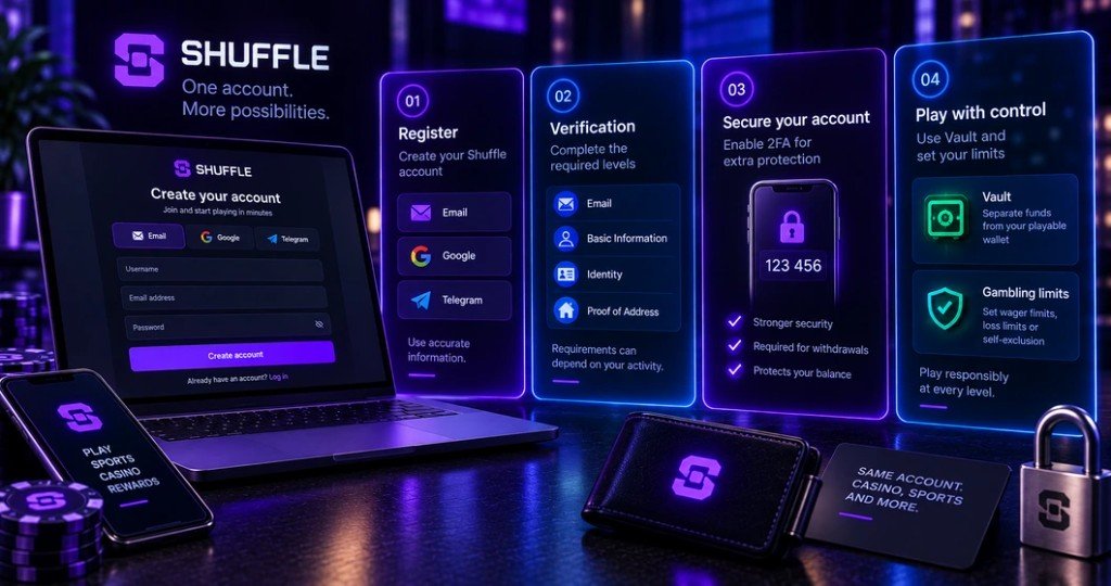 Shuffle account registration, verification, 2FA and limits