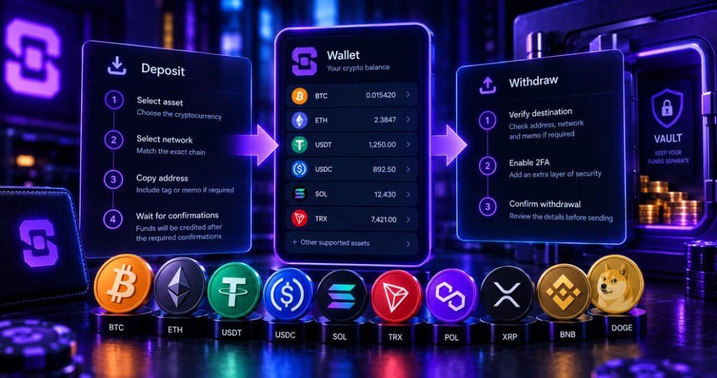 Shuffle crypto deposits, wallet and withdrawals