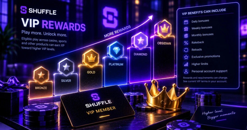 Shuffle VIP Rewards levels, bonuses and rakeback