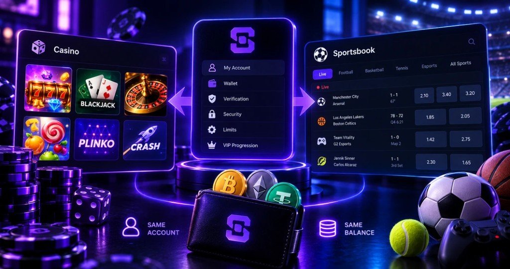 Shuffle casino and sportsbook on one account and wallet